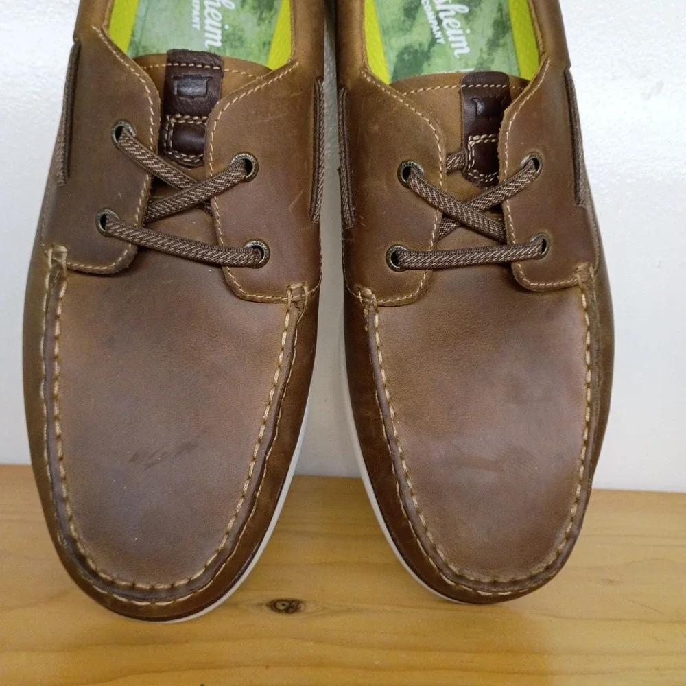 Florsheim Tropics Elastic Lace Moc Toe Boat Cognac Leather‎ Mens 12 M Shoes